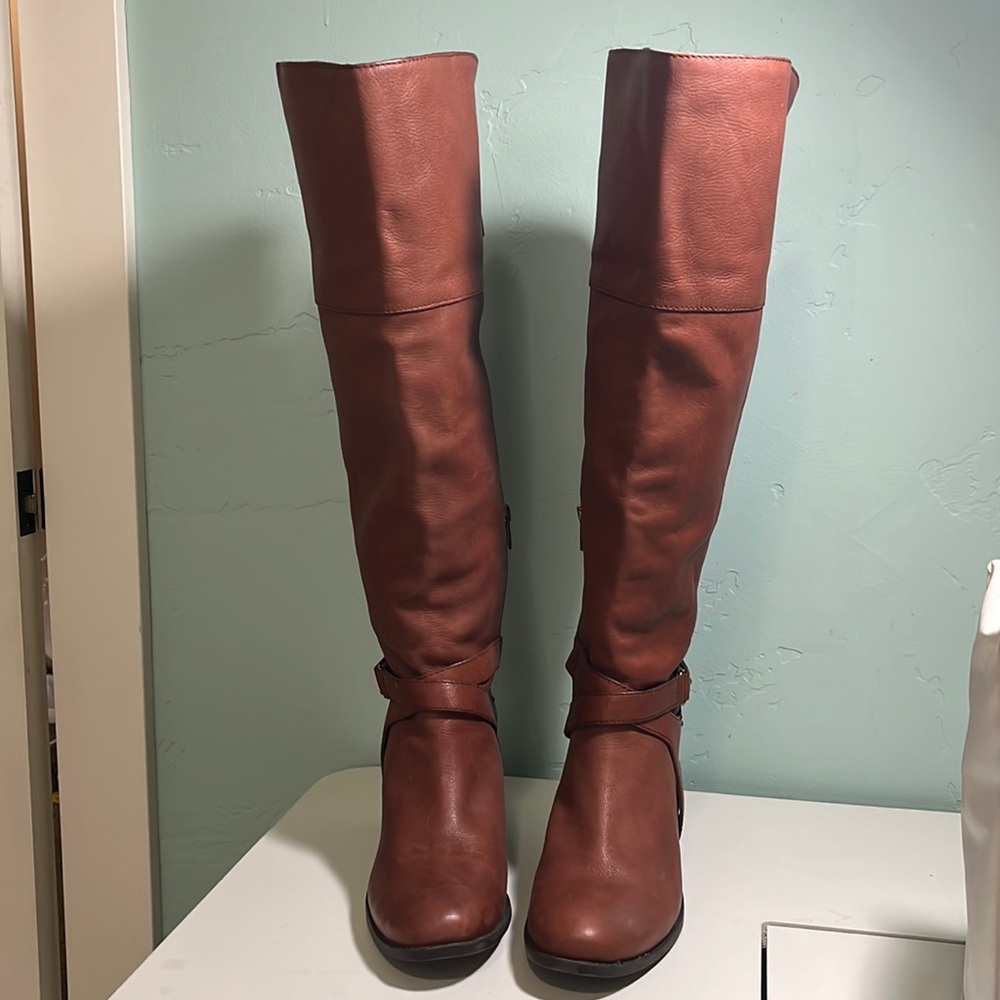 Vince Camuto over the knee wide calf pebbled leather boots